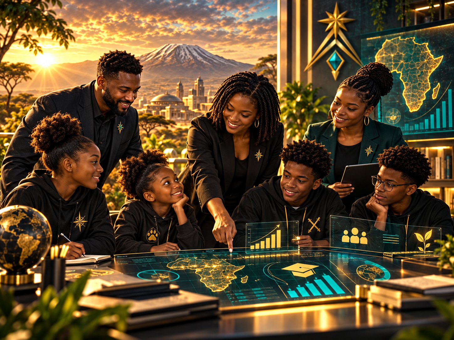 African-American NGO and foundation team working with students and impact data